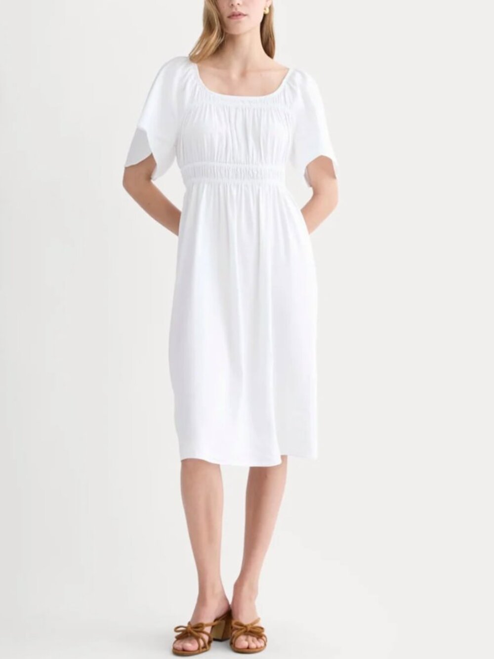 Everlane The Flutter-Sleeve Dress in Stretch Linen White Size XS